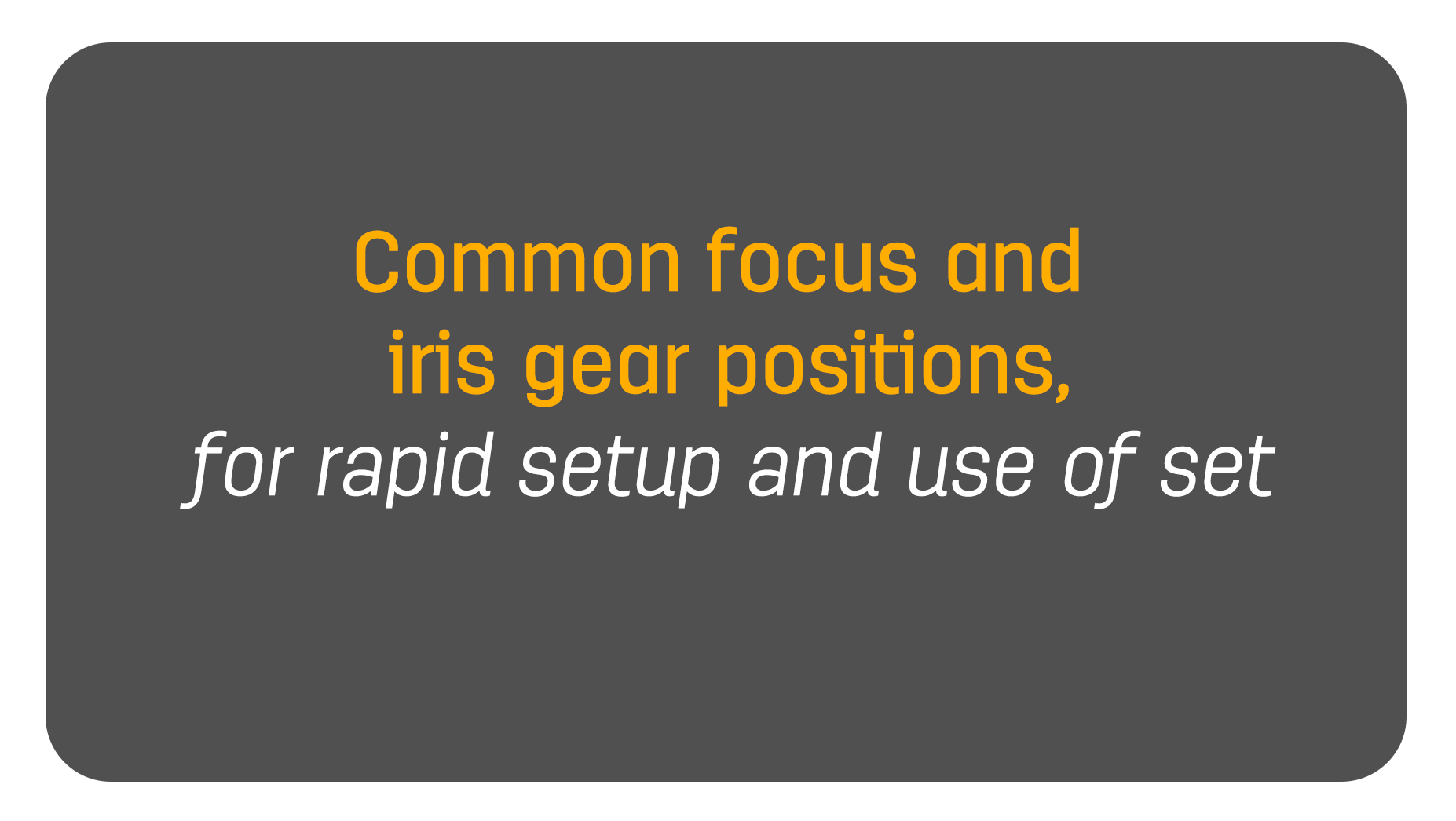 Common focus and iris gear positions, for rapid setup and use of set