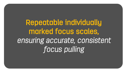 Repeatable individually marked focus scales, ensuring accurate, consistent focus pulling