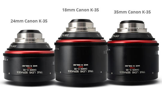 Three Canon K35 lenses, side by side